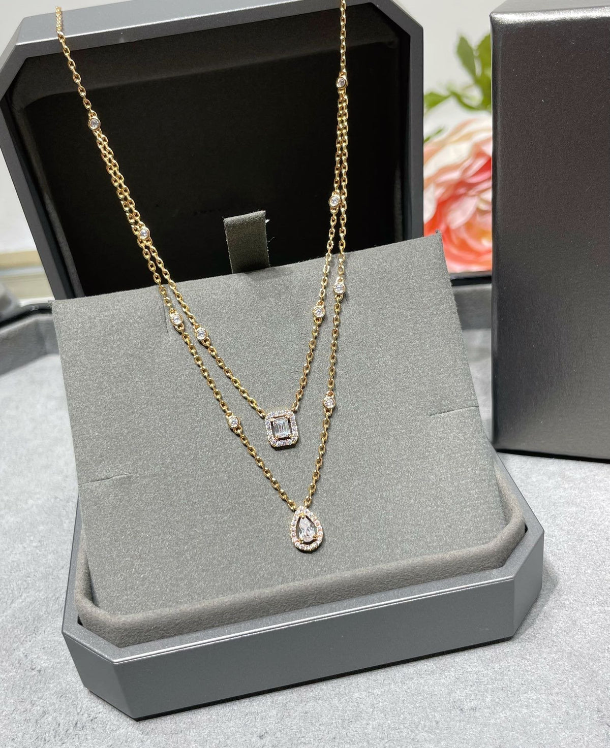 [⭐Shinejoy]MY TWIN 2 ROW DIAMOND NECKLACE