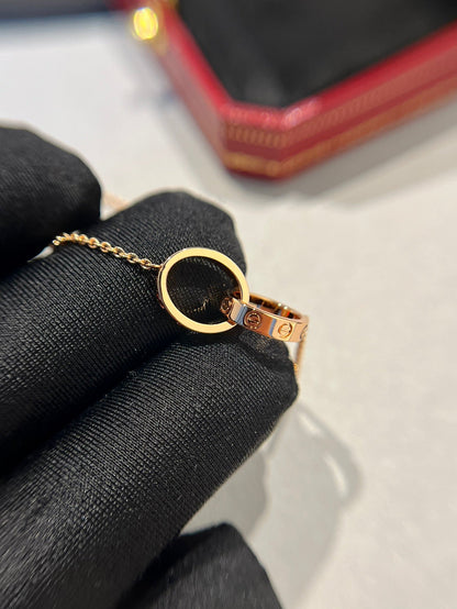 [Shinejoy]LOVE NECKLACE DOUBLE RING PINK GOLD