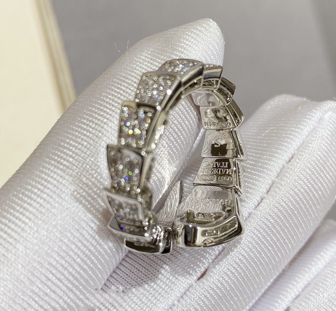 [⭐Shinejoy]SERPENTI LARGE RING SILVER DIAMOND PAVED