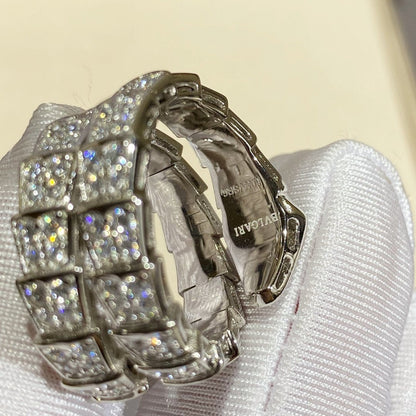 [⭐Shinejoy]SERPENTI DOUBLE RING SILVER DIAMOND PAVED