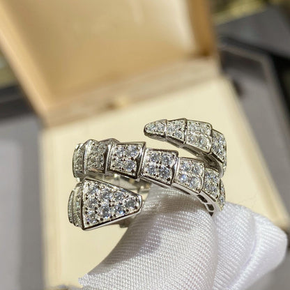 [⭐Shinejoy]SERPENTI DOUBLE RING SILVER DIAMOND PAVED
