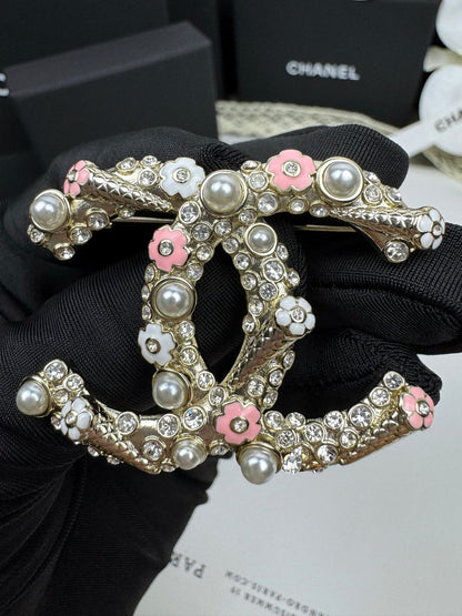 [Shinejoy]26C Pink-White Enamel Ice Cream Cone Double C Brooch