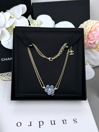 [Shinejoy]New Blue Floral Double-Layer Necklace
