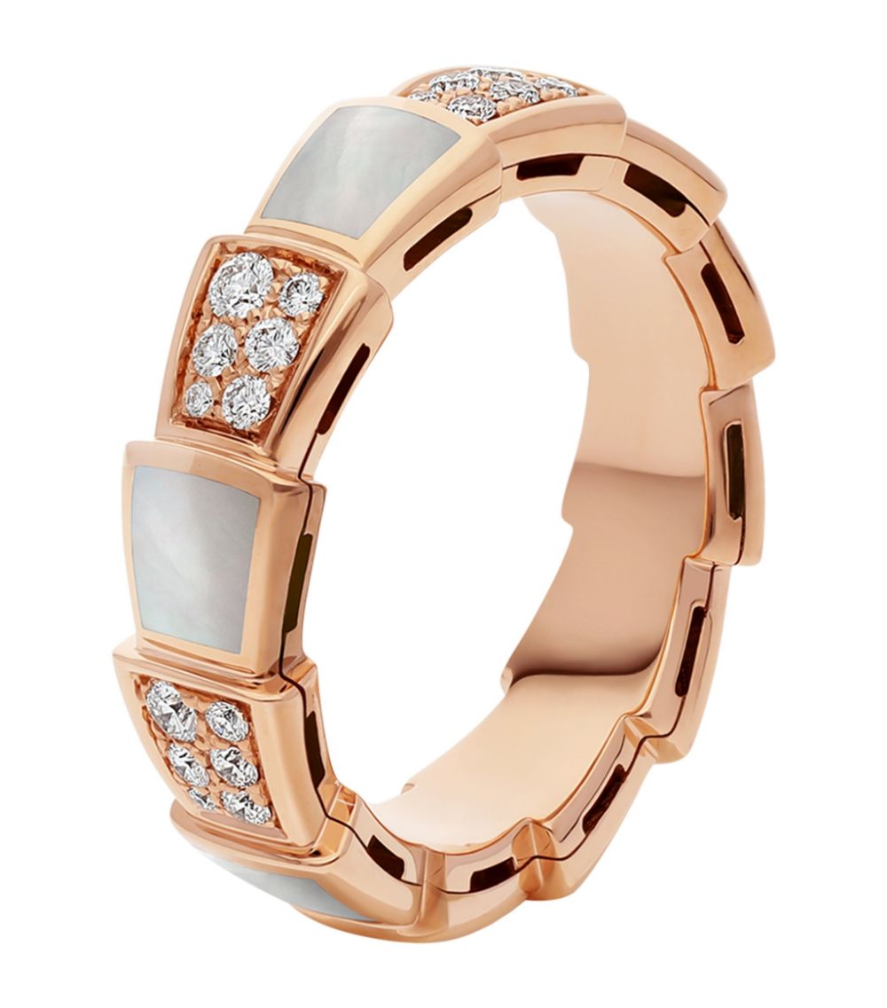 [⭐Shinejoy]SERPENTI RING PINK GOLD MOP DIAMOND PAVED 4MM