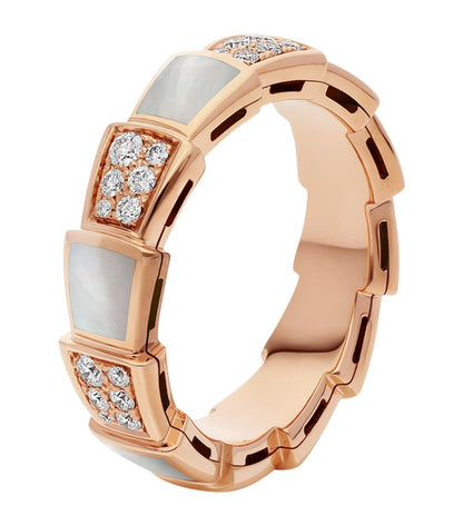 [⭐Shinejoy]SERPENTI RING PINK GOLD MOP DIAMOND PAVED 4MM