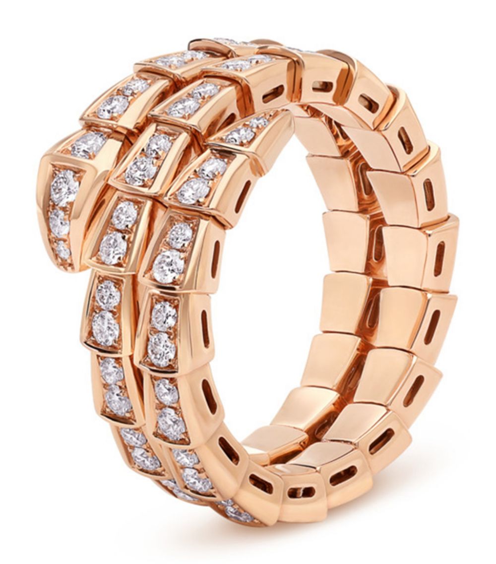[⭐Shinejoy]SERPENTI RING PINK GOLD DIAMOND DOUBLE ROW