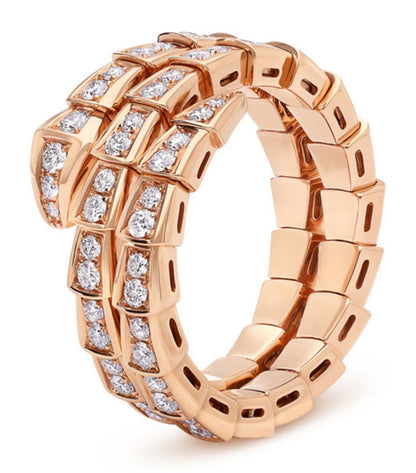 [⭐Shinejoy]SERPENTI RING PINK GOLD DIAMOND DOUBLE ROW