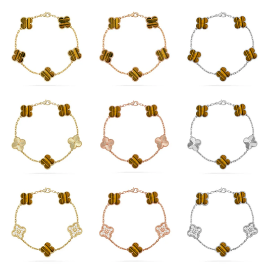 [⭐Shinejoy] CLOVER 5 MOTIFS TIGER EYE BRACELET COLLECTION