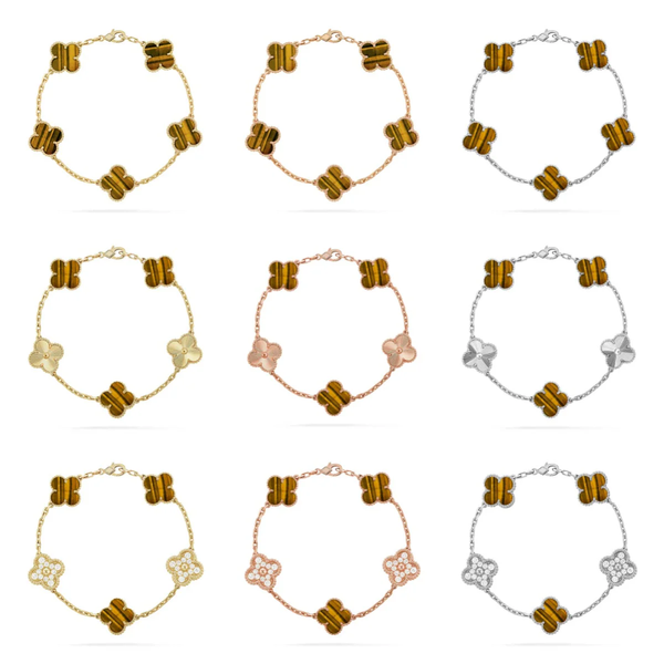 [⭐Shinejoy] CLOVER 5 MOTIFS TIGER EYE BRACELET COLLECTION