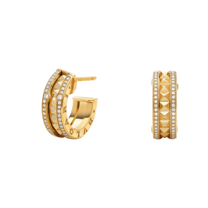 [⭐Shinejoy]ZERO 1 ROCK GOLD EARRINGS WITH STUDDED SPIRAL AND PAVED DIAMONDS
