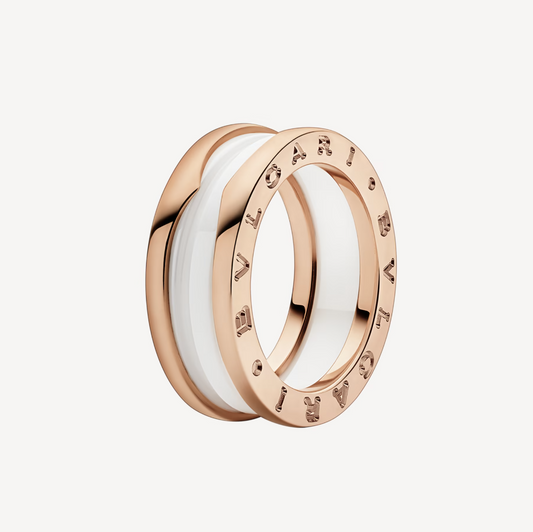 [⭐Shinejoy]ZERO 1 TWO-BAND LOOPS AND WHITE CERAMIC SPIRAL PINK GOLD RING