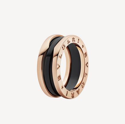 [⭐Shinejoy]ZERO 1 TWO-BAND LOOPS AND BLACK CERAMIC PINK GOLD RING