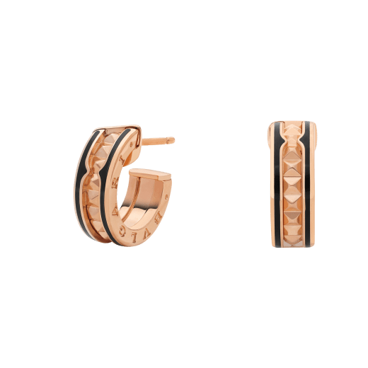 [⭐Shinejoy]ZERO 1 ROCK PINK GOLD EARRINGS WITH STUDDED SPIRAL AND BLACK CERAMIC