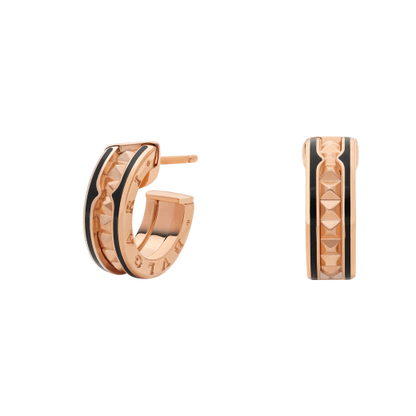 [⭐Shinejoy]ZERO 1 ROCK PINK GOLD EARRINGS WITH STUDDED SPIRAL AND BLACK CERAMIC