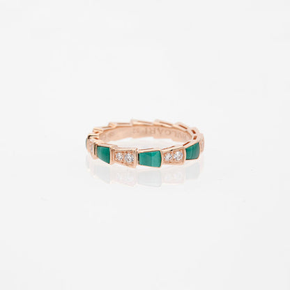 [⭐Shinejoy]SERPENTI RING PINK GOLD MALACHITE DIAMOND 3MM