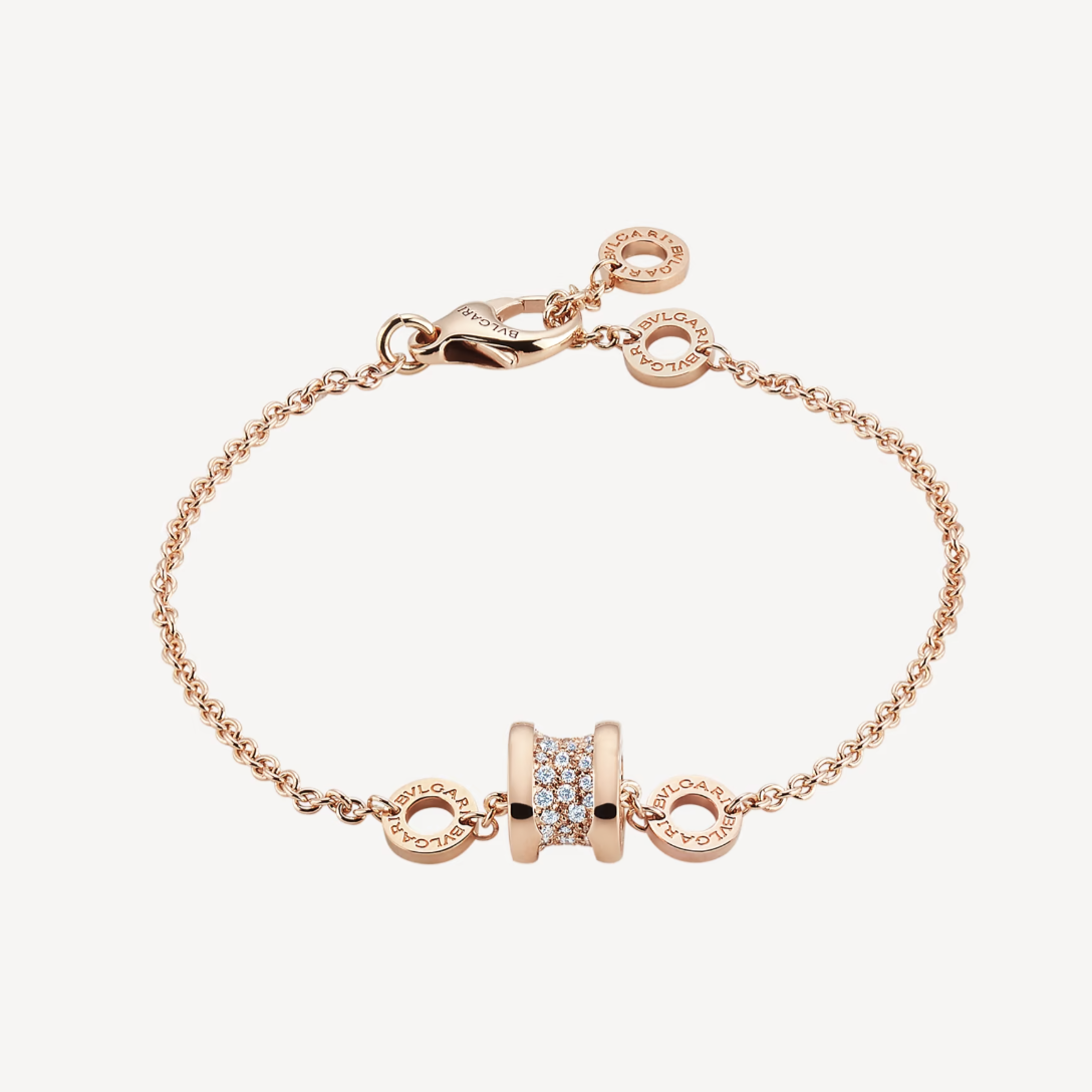 [⭐Shinejoy]ZERO 1 SOFT PINK GOLD WITH PAVED DIAMONDS ON THE SPIRAL BRACELET