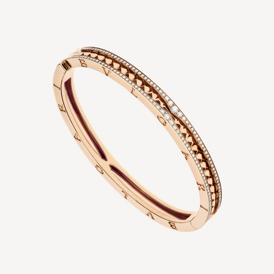 [⭐Shinejoy]ZERO 1 SPIRAL AND PAVED DIAMOND PINK GOLD BRACELET