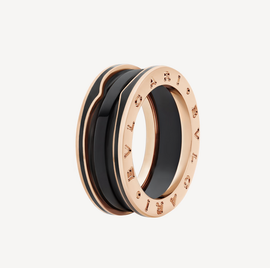 [⭐Shinejoy]ZERO 1 TWO-BAND WITH MATTE BLACK CERAMIC PINK GOLD RING
