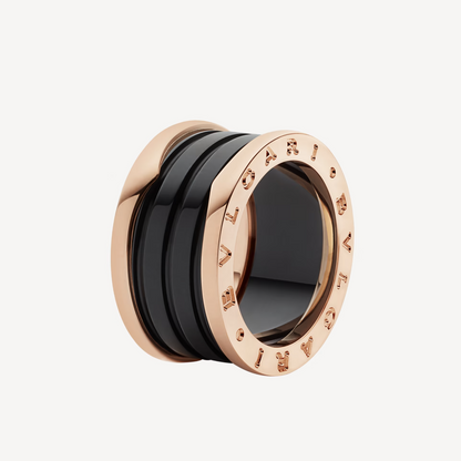 [⭐Shinejoy]ZERO 1 FOUR-BAND LOOPS AND BLACK CERAMIC SPIRAL PINK GOLD RING