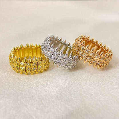 [⭐Shinejoy]CLASH DOUBLE-ROW RIVET RING WITH DIAMOND SETTING