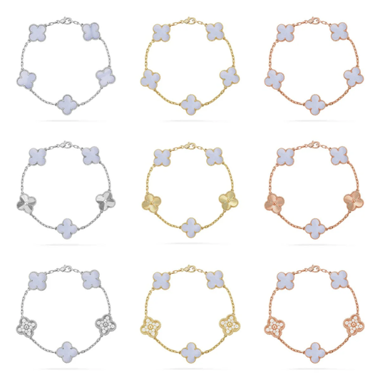 [⭐Shinejoy] CLOVER 5 MOTIF PURPLE CHALCEDONY BRACELET COLLECTION