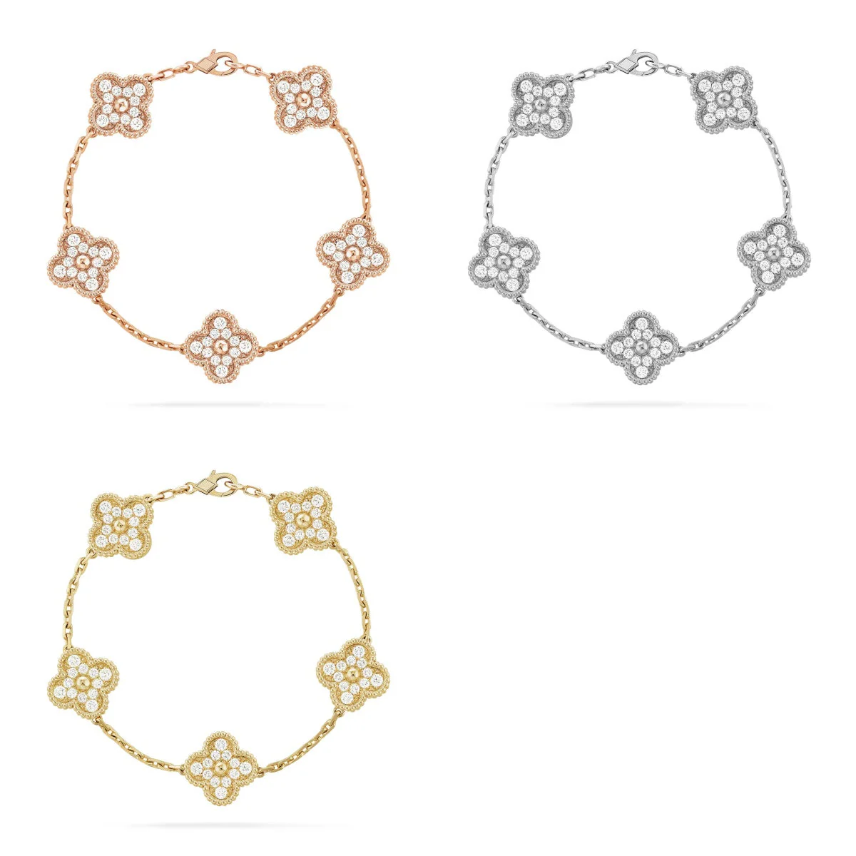[⭐Shinejoy] CLOVER 5 MOTIF FULL DIAMOND BRACELET COLLECTION