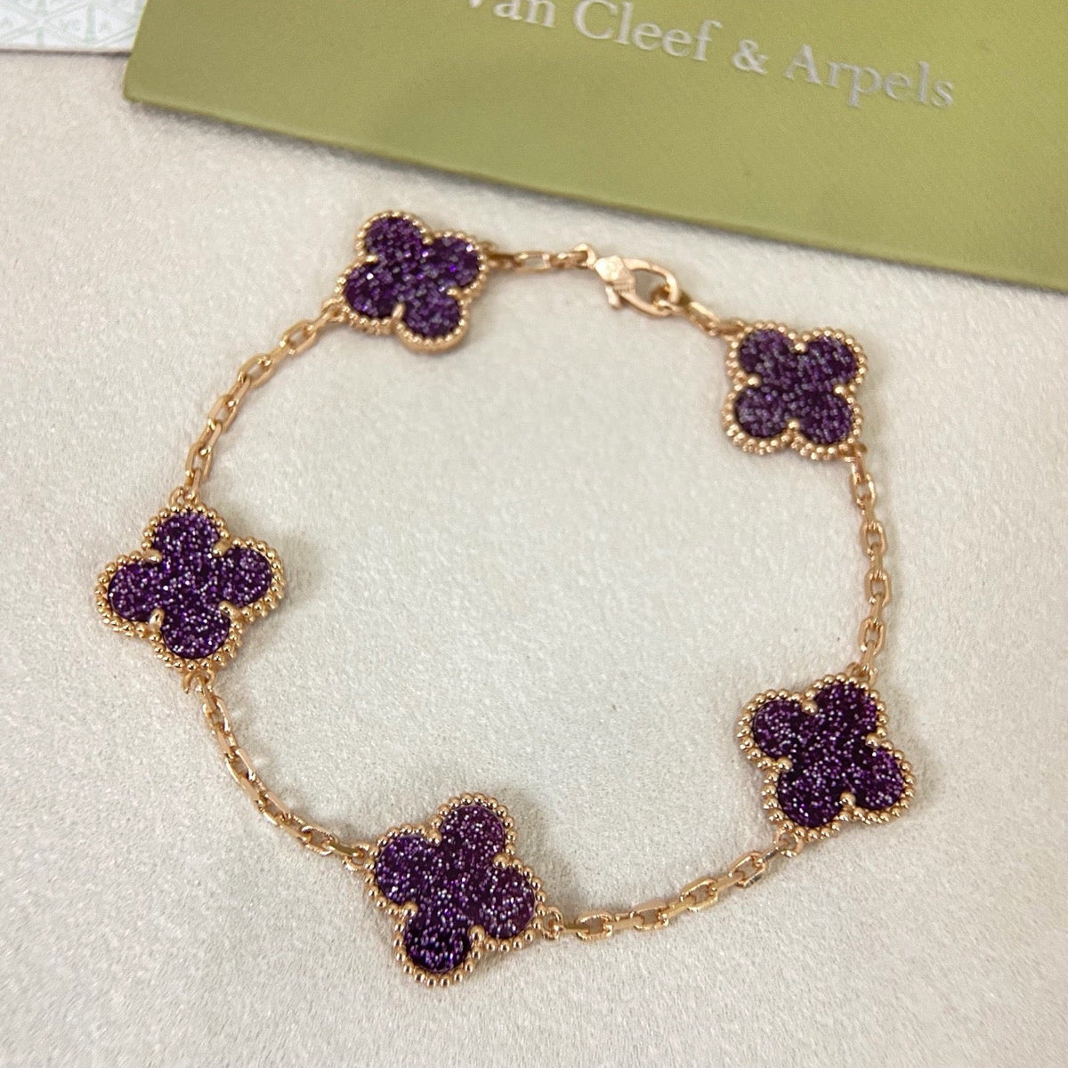 [⭐Shinejoy]NEW PURPLE SAND-GOLD FOUR-LEAF CLOVER 5-FLOWER BRACELET