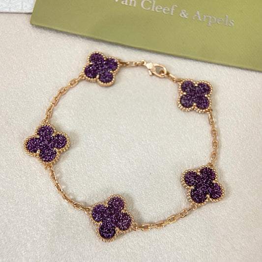 [⭐Shinejoy]NEW PURPLE SAND-GOLD FOUR-LEAF CLOVER 5-FLOWER BRACELET