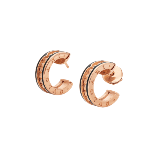 [⭐Shinejoy]ZERO 1 ROCK PINK GOLD EARRINGS WITH STUDDED SPIRAL AND BLACK CERAMIC