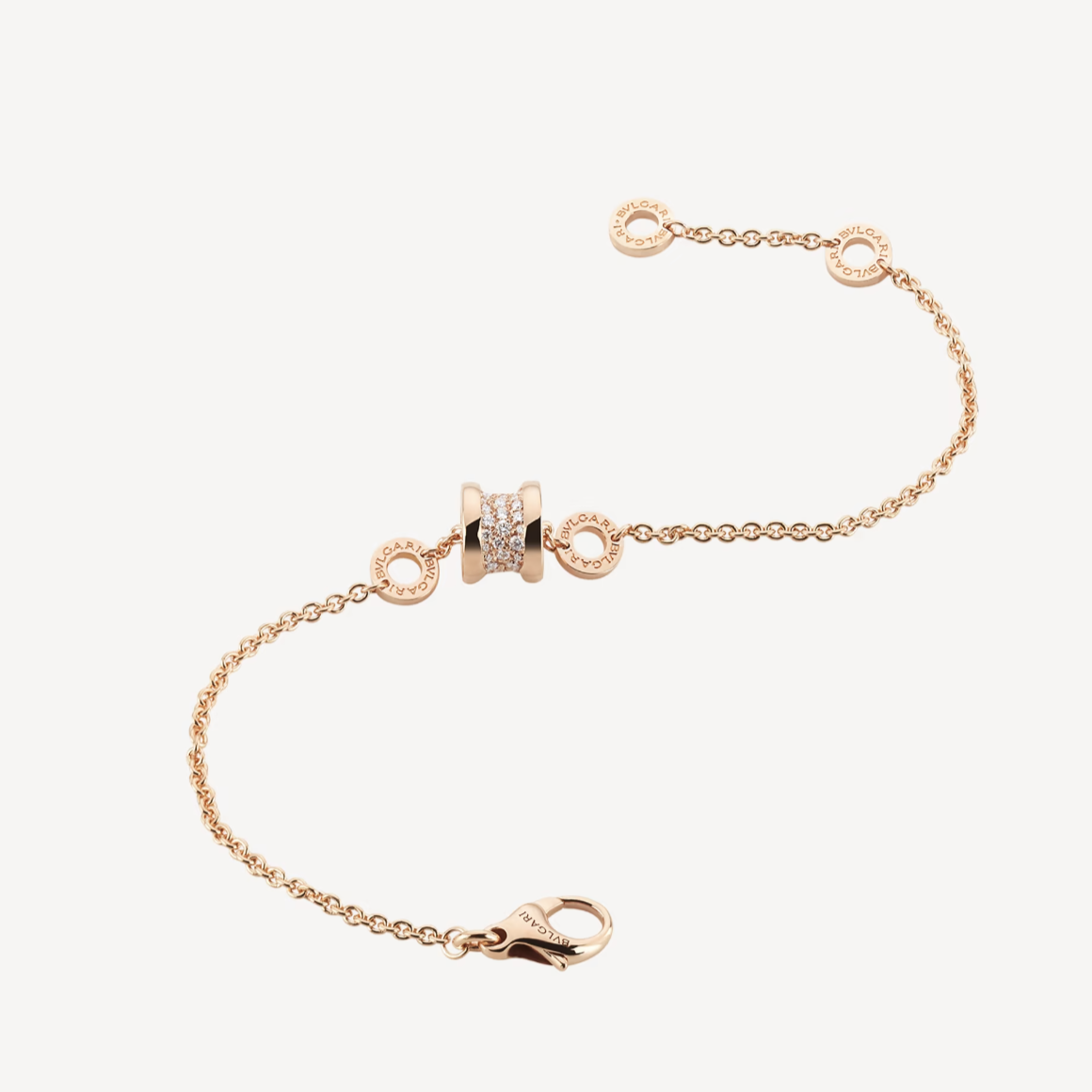 [⭐Shinejoy]ZERO 1 SOFT PINK GOLD WITH PAVED DIAMONDS ON THE SPIRAL BRACELET