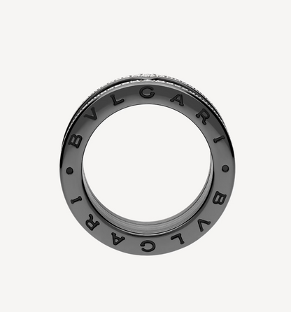 [⭐Shinejoy]ZERO 1 ROCK FOUR-BAND BLACK CERAMIC WITH STUDDED SPIRAL AND PAVED DIAMONDS RING
