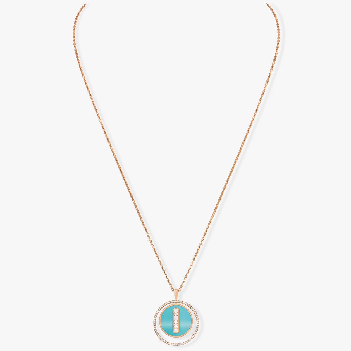 [⭐Shinejoy]Demo MOVE 3 DIAMONDS TURQUOISE PINK GOLD DIAMOND NECKLACE
