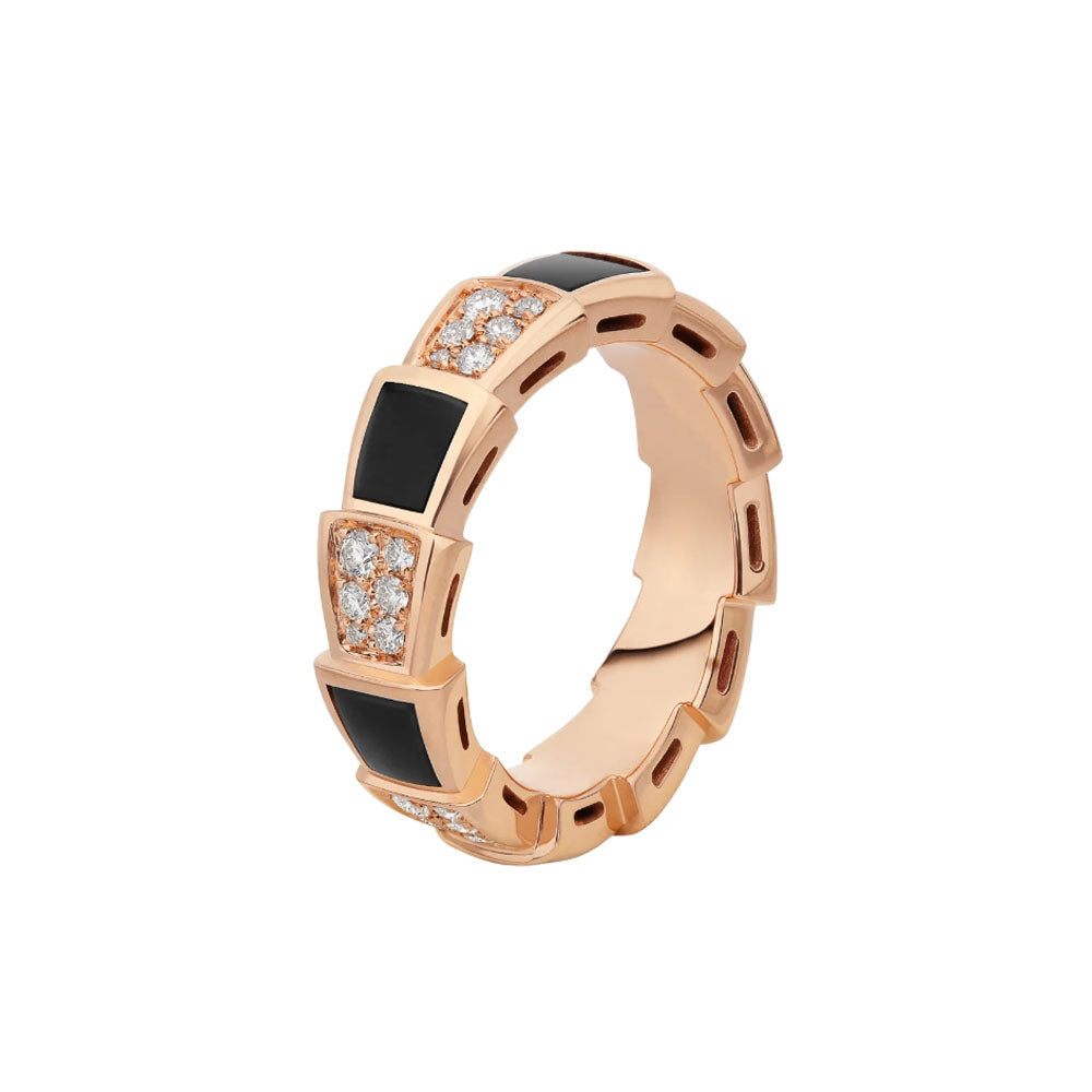 [⭐Shinejoy]SERPENTI RING PINK GOLD BLACK MOP DIAMOND PAVED 4MM