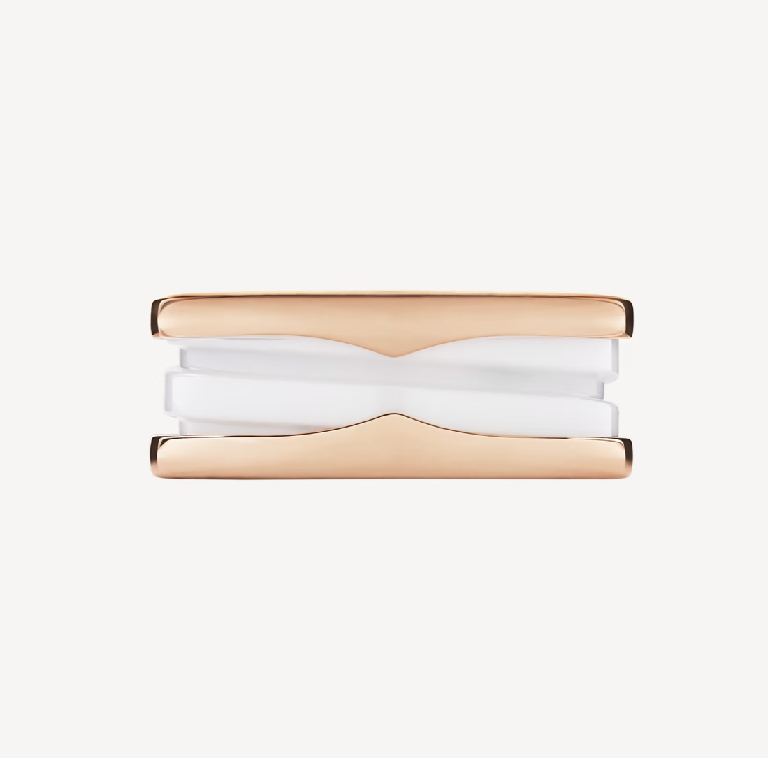 [⭐Shinejoy]ZERO 1 TWO-BAND LOOPS AND WHITE CERAMIC SPIRAL PINK GOLD RING