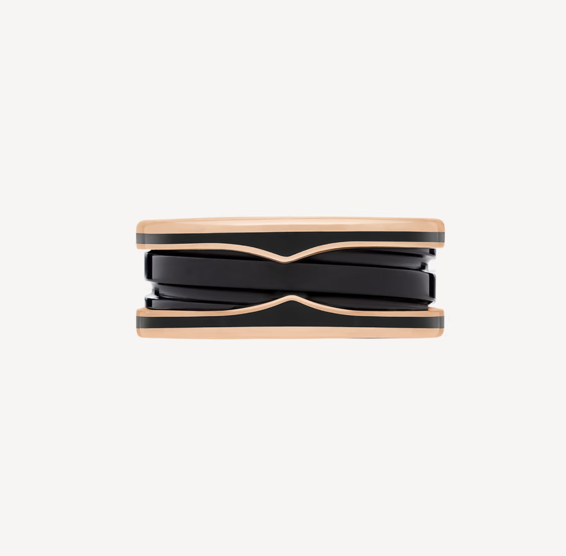 [⭐Shinejoy]ZERO 1 TWO-BAND WITH MATTE BLACK CERAMIC PINK GOLD RING