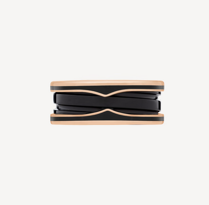 [⭐Shinejoy]ZERO 1 TWO-BAND WITH MATTE BLACK CERAMIC PINK GOLD RING