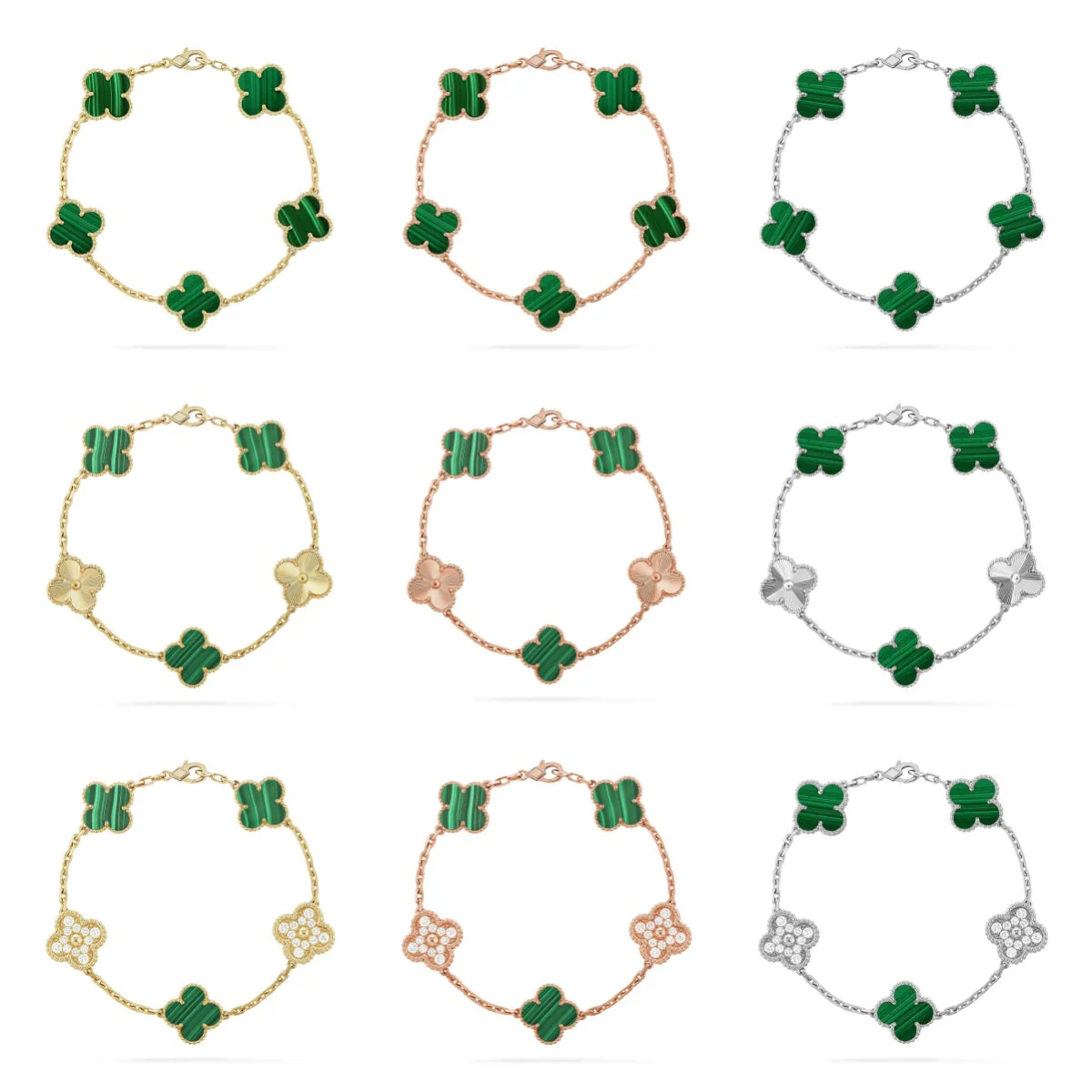 [⭐Shinejoy] CLOVER 5 MOTIF MALACHITE BRACELET COLLECTION