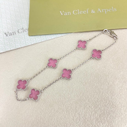 [⭐Shinejoy]2026 NEW CLOVER 6 MOTIF BUBBLE PINK ENAMEL BRACELET
