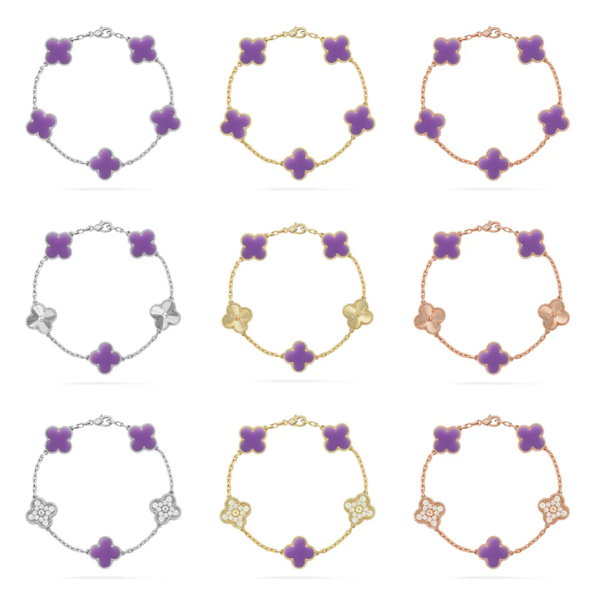 [⭐Shinejoy]CLOVER 5 MOTIF LIGHT PURPLE BRACELET COLLECTION