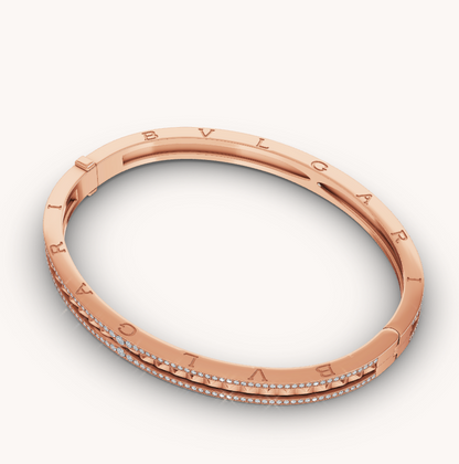 [⭐Shinejoy]ZERO 1 SPIRAL AND PAVED DIAMOND PINK GOLD BRACELET