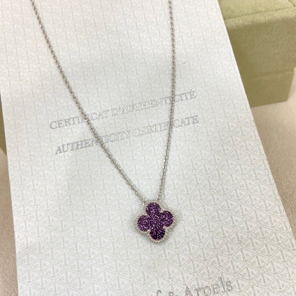 [⭐Shinejoy]NEW 15MM PURPLE SAND-GOLD FOUR-LEAF CLOVER NECKLACE