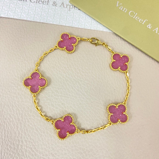 [⭐Shinejoy]NEW BUBBLE PINK ENAMEL 5-FLOWER BRACELET
