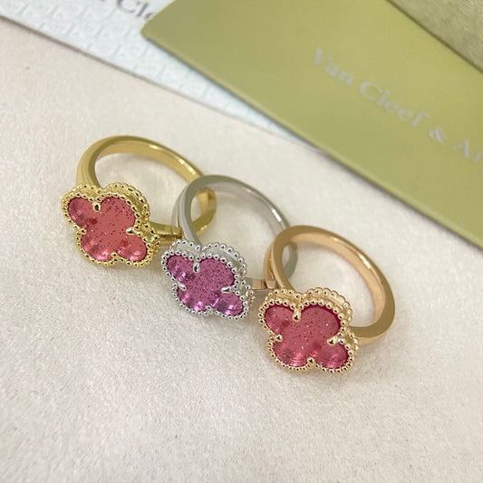[⭐Shinejoy]NEW ROSE QUARTZ FOUR-LEAF CLOVER RING