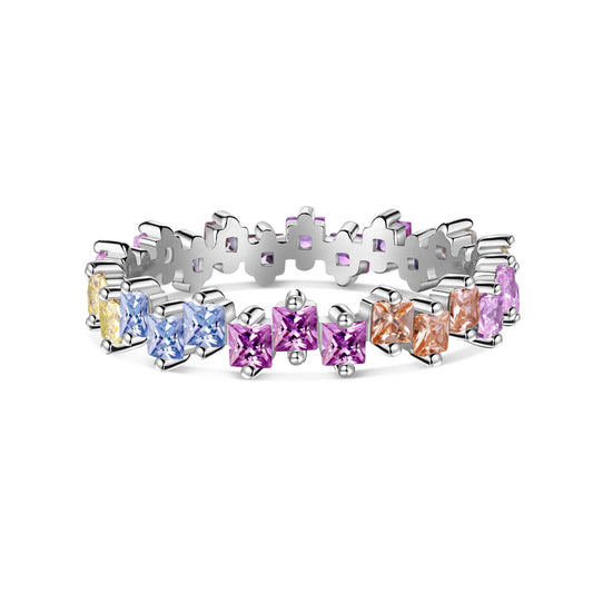 [Shinejoy Jewelry]Mixed Colorful Square Staggered Rings