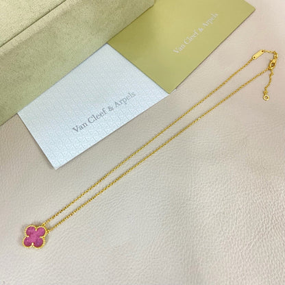 [⭐Shinejoy]15MM BUBBLE PINK ENAMEL SINGLE-FLOWER FOUR-LEAF CLOVER NECKLACE
