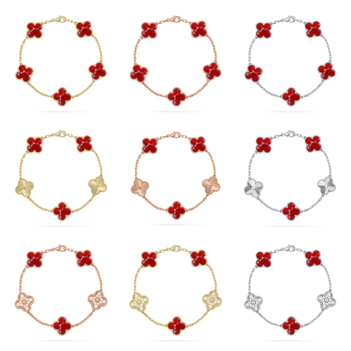 [⭐Shinejoy]CLOVER 5 MOTIF RED PATTERN BRACELET COLLECTION