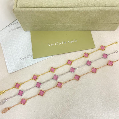 [⭐Shinejoy]2026 NEW CLOVER 6 MOTIF BUBBLE PINK ENAMEL BRACELET