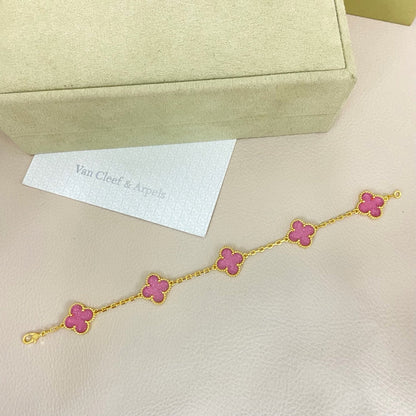 [⭐Shinejoy]NEW BUBBLE PINK ENAMEL 5-FLOWER BRACELET