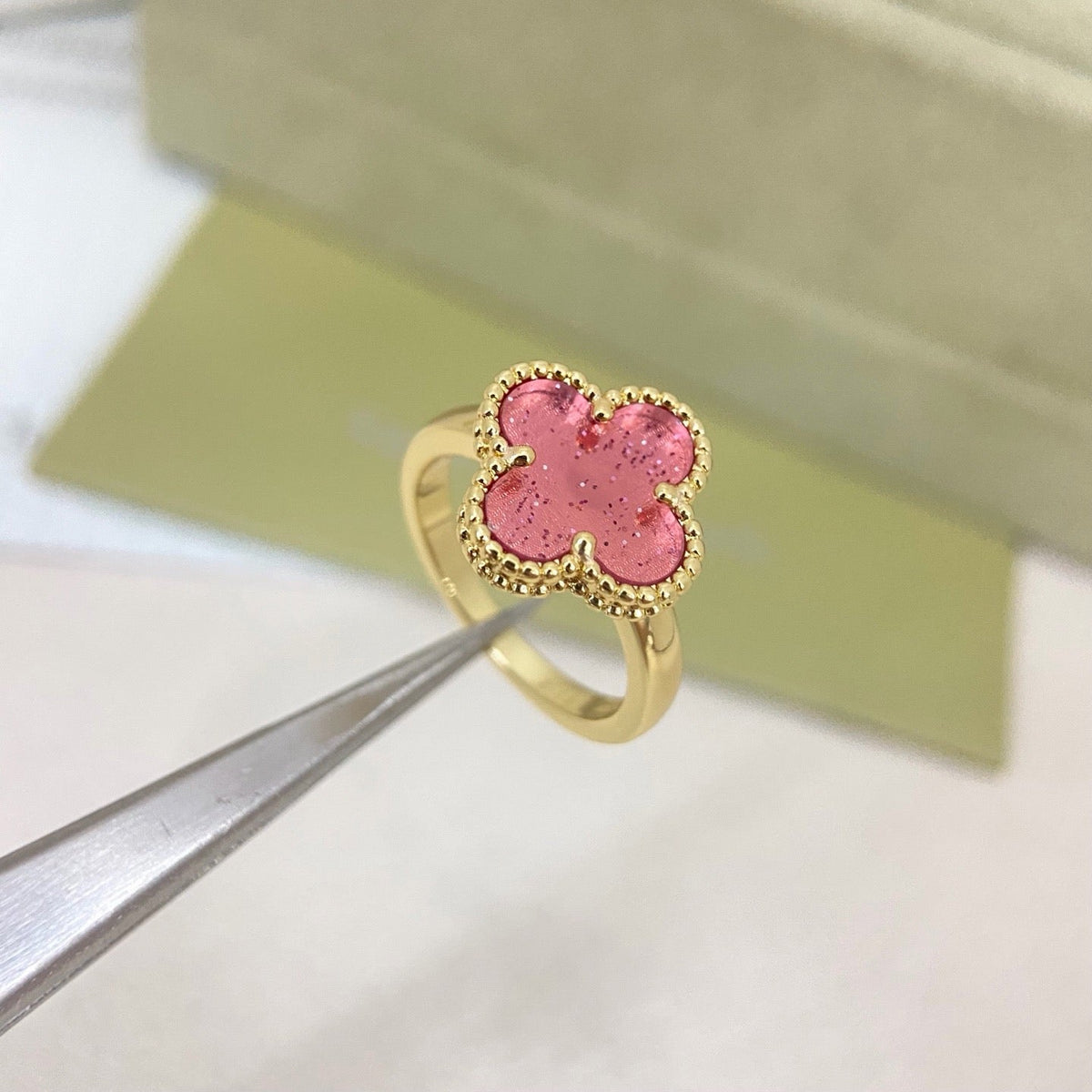 [⭐Shinejoy]NEW ROSE QUARTZ FOUR-LEAF CLOVER RING