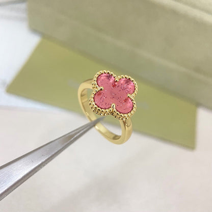 [⭐Shinejoy]NEW ROSE QUARTZ FOUR-LEAF CLOVER RING